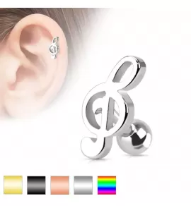 Серьга "Скрипичный ключ" для пирсинга трагуса (козелка), хеликса, хряща уха PiercedFish JA1015, микроштанга из стали