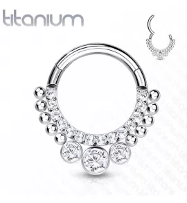 Кольцо кликер из титана с фианитами Pirslab RHT63 серьга для пирсинга септума носа, трагуса, хеликса, уха, брови, сосков