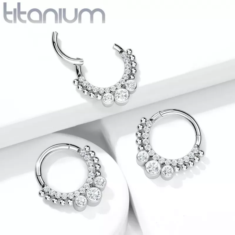 Кольцо кликер из титана с фианитами Pirslab RHT63 серьга для пирсинга септума носа, трагуса, хеликса, уха, брови, сосков