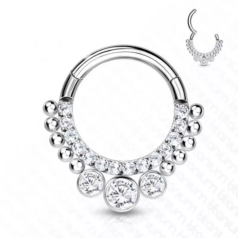 Кольцо кликер из титана с фианитами Pirslab RHT63 серьга для пирсинга септума носа, трагуса, хеликса, уха, брови, сосков