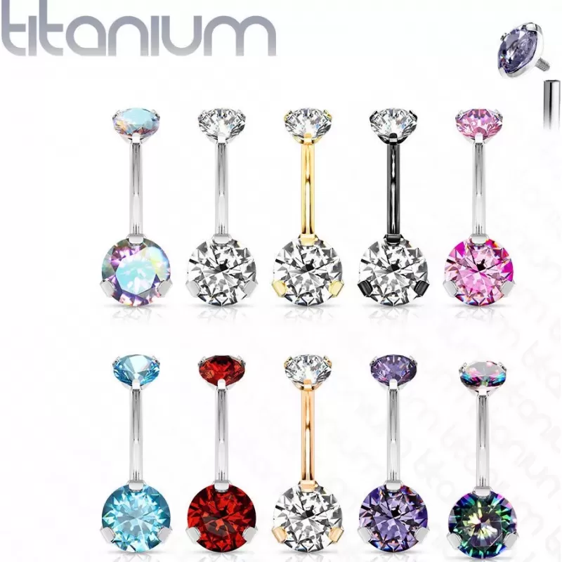 Пирсинг пупка банан Pirslab T23N052-P из титана с фианитом