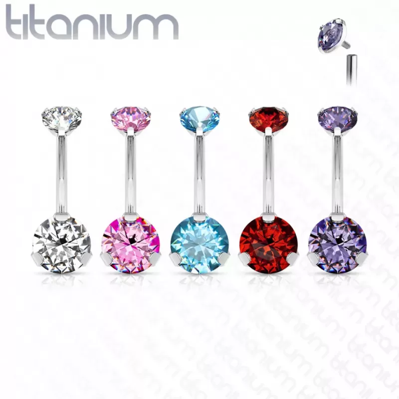 Пирсинг пупка банан Pirslab T23N052-P из титана с фианитом