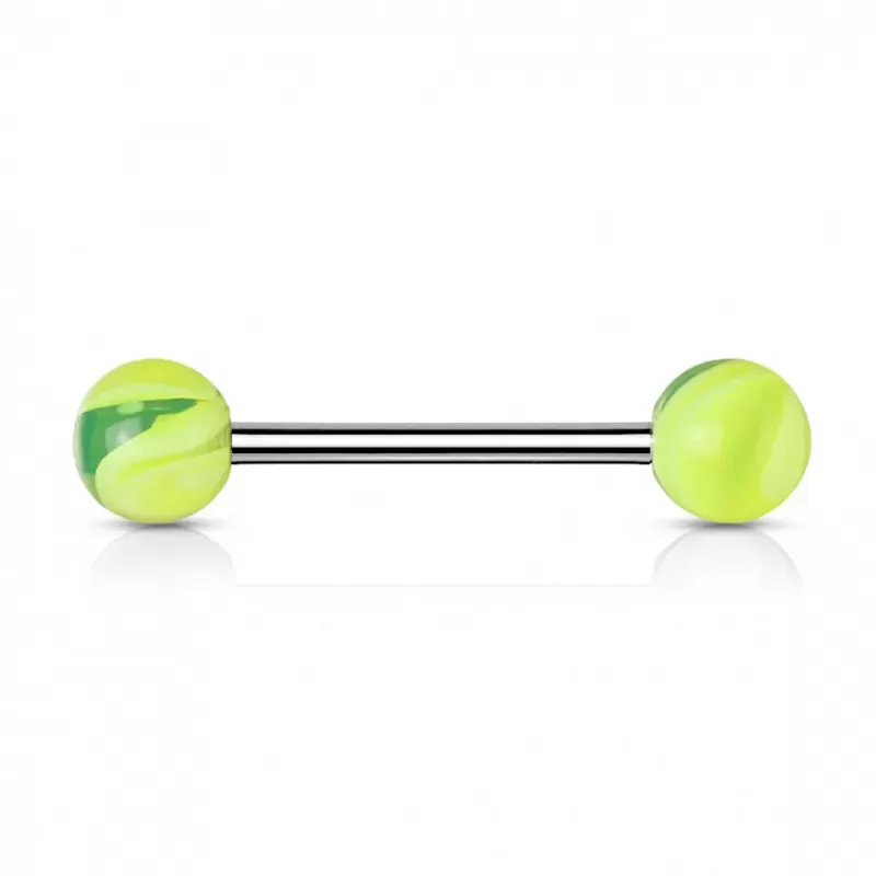 Штанга для пирсинга языка, сосков из стали с акриловыми шариками, светящимися в темноте PiercedFish BW-1416