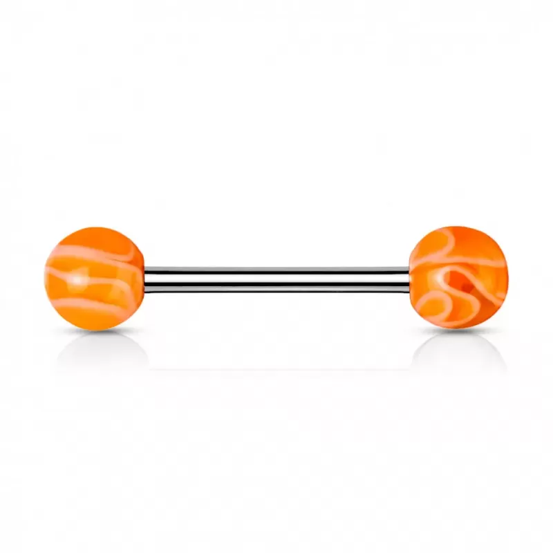 Штанга для пирсинга языка, сосков из стали с акриловыми шариками, светящимися в темноте PiercedFish BW-1416