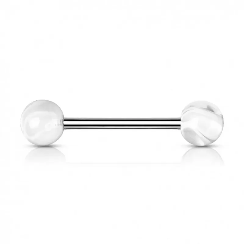 Штанга для пирсинга языка, сосков из стали с акриловыми шариками, светящимися в темноте PiercedFish BW-1416