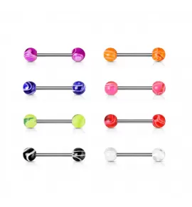 Штанга для пирсинга языка, сосков из стали с акриловыми шариками, светящимися в темноте PiercedFish BW-1416