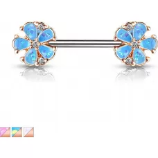 Штанга для пирсинга сосков "Цветок" из стали с искусственным опалом PiercedFish KB093