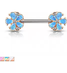 Штанга для пирсинга сосков "Цветок" из стали с искусственным опалом PiercedFish KB093