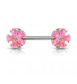 Штанга для пирсинга сосков "Цветок" из стали с искусственным опалом PiercedFish KB093
