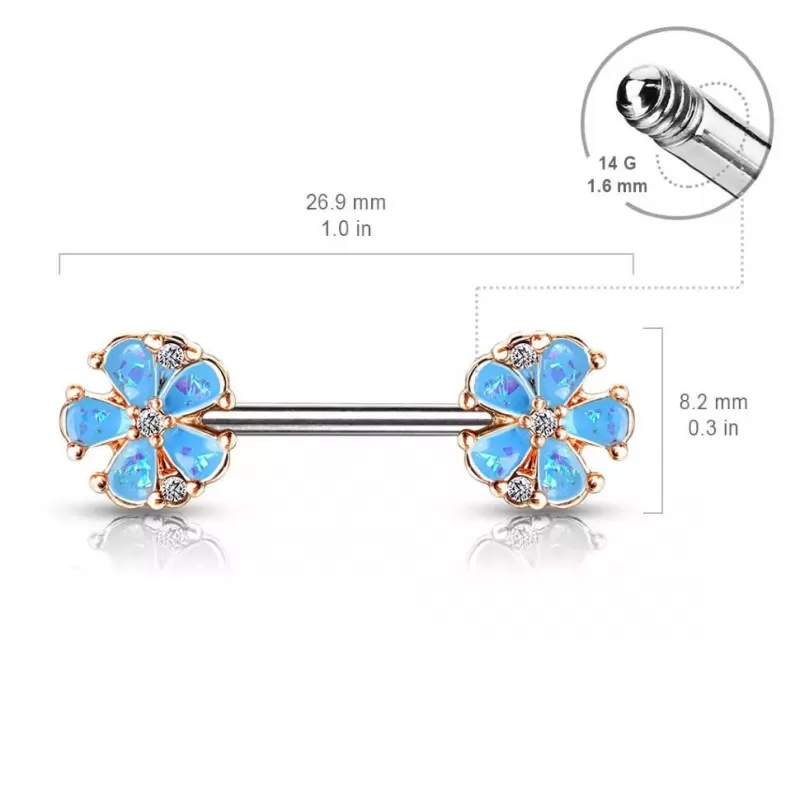 Штанга для пирсинга сосков "Цветок" из стали с искусственным опалом PiercedFish KB093