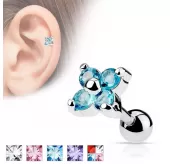 Серьга "Цветок" для пирсинга хряща, хеликса уха из стали PiercedFish JA10974, микроштанга с родиевым покрытием