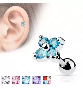 Серьга "Цветок" для пирсинга хряща, хеликса уха из стали PiercedFish JA10974, микроштанга с родиевым покрытием