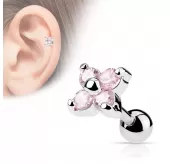Серьга "Цветок" для пирсинга хряща, хеликса уха из стали PiercedFish JA10974, микроштанга с родиевым покрытием