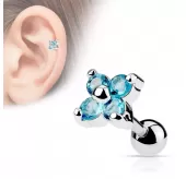 Серьга "Цветок" для пирсинга хряща, хеликса уха из стали PiercedFish JA10974, микроштанга с родиевым покрытием