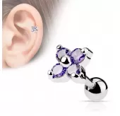 Серьга "Цветок" для пирсинга хряща, хеликса уха из стали PiercedFish JA10974, микроштанга с родиевым покрытием