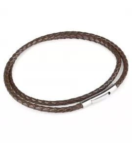 Плетеный кожаный шнурок премиум Everiot Select LC-5005 со стальной застежкой