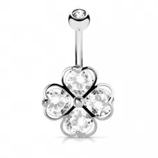 Серьга банан для пирсинга пупка PiercedFish N17327-C из стали с цветком и фианитами