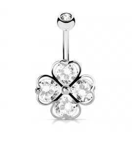 Серьга банан для пирсинга пупка PiercedFish N17327-C из стали с цветком и фианитами