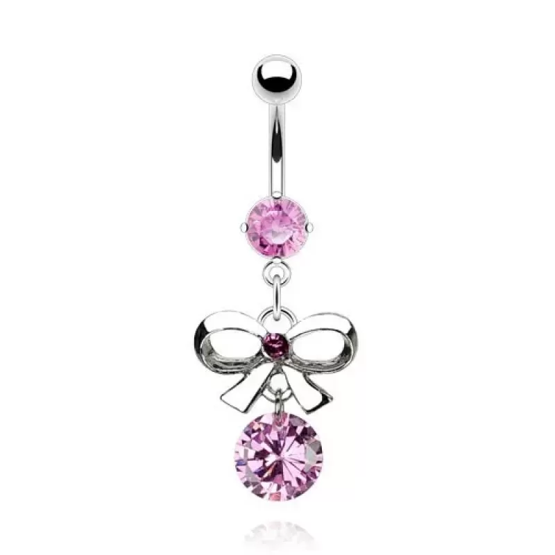 Пирсинг пупка PiercedFish NAL10329, в форме бантика с фианитами