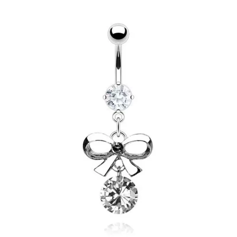 Пирсинг пупка PiercedFish NAL10329, в форме бантика с фианитами