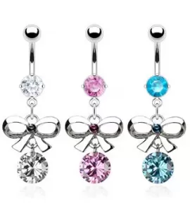 Пирсинг пупка PiercedFish NAL10329, в форме бантика с фианитами