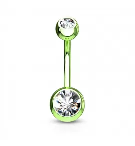 Стальная серьга банан для пирсинга пупка Piercedfish NT04-GC с фианитами