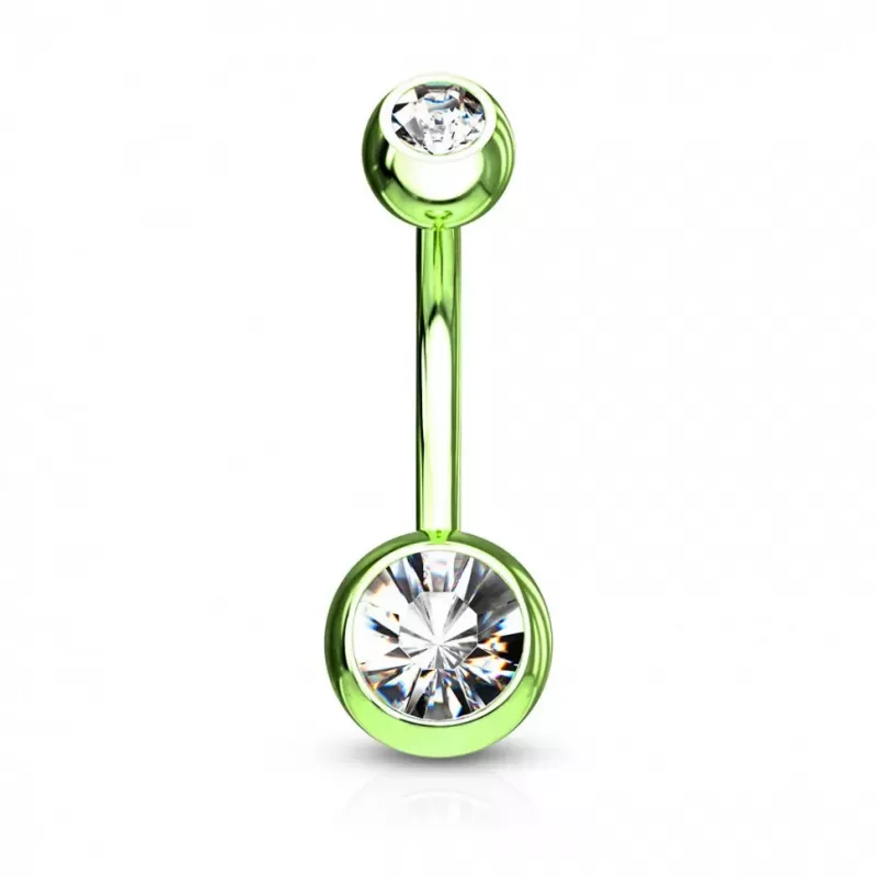 Стальная серьга банан для пирсинга пупка Piercedfish NT04-GC с фианитами