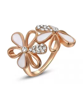 Кольцо ROZI RG-59390 цветы с эмалью и фианитами