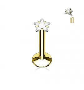 Серьга микролабрет "Звезда" из стали с фианитом для пирсинга хряща уха, монро, медуза PiercedFish LSI5T