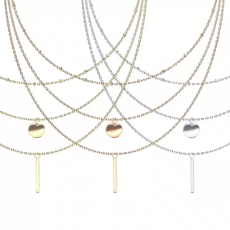 Стальное трехслойное колье TATIC SNP-1525 из цепочек с подвесками