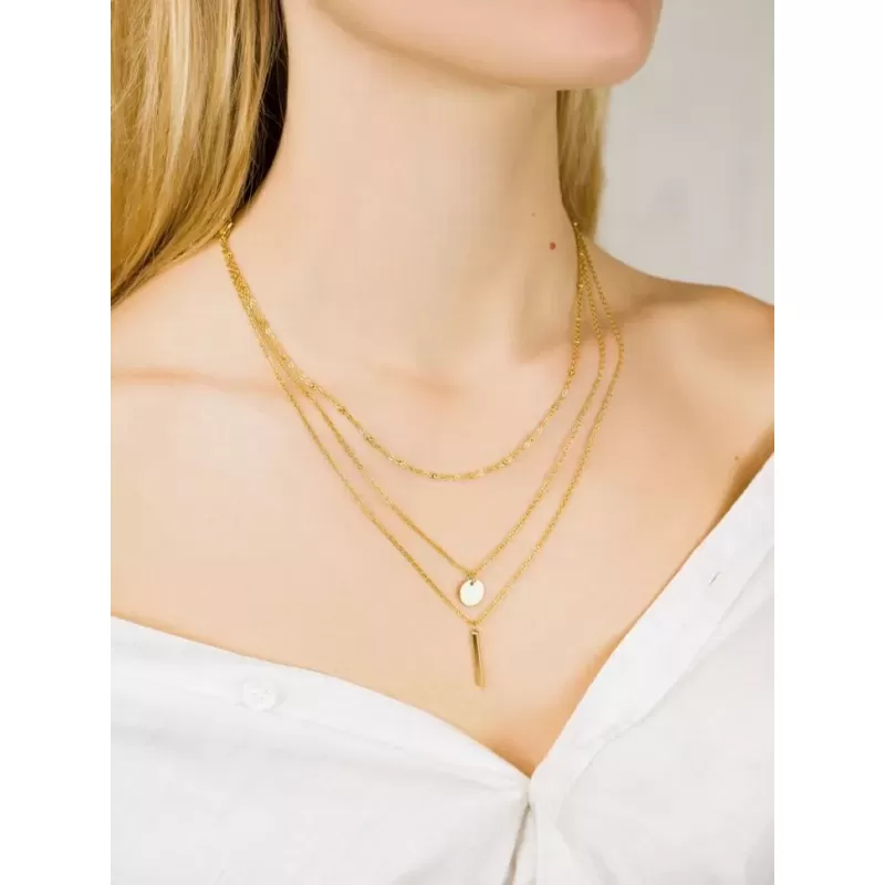 Стальное трехслойное колье TATIC SNP-1525 из цепочек с подвесками