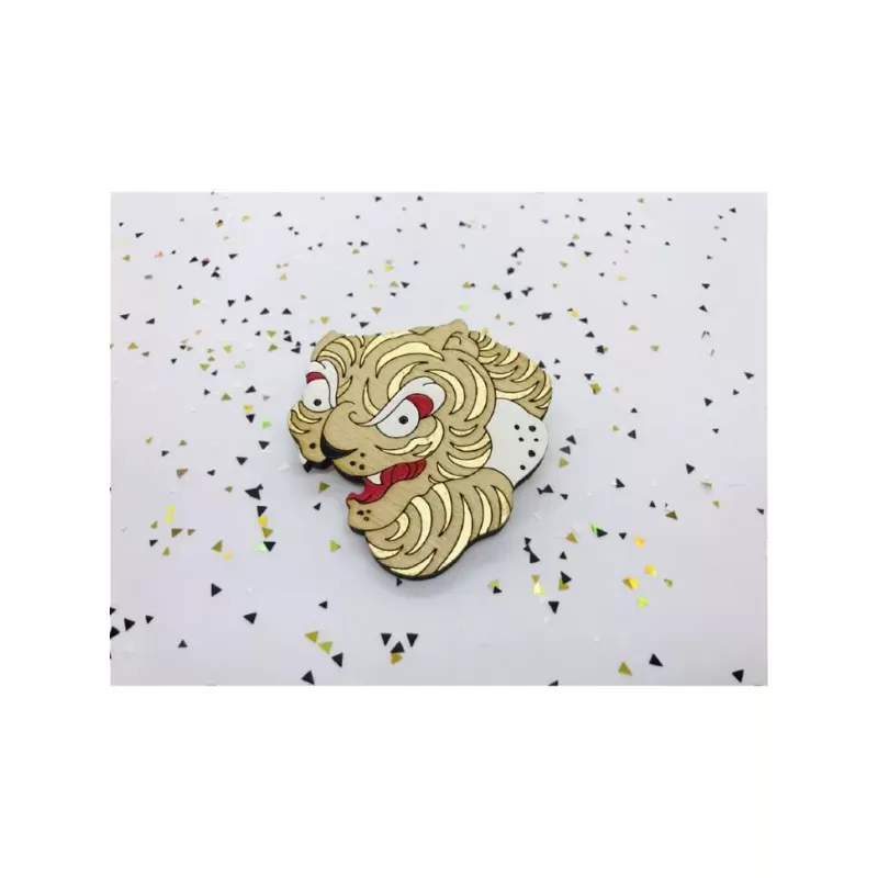 Брошь из дерева «Тигр золотой» COREYAGI ASC-TGG02, символ 2022 нового года