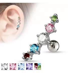 Серьга для пирсинга хеликса, хряща уха, штанга из стали PiercedFish JA10977 с фианитами