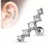 Серьга для пирсинга хеликса, хряща уха, штанга из стали PiercedFish JA10977 с фианитами
