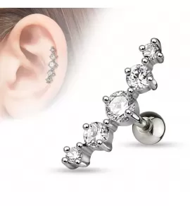 Серьга для пирсинга хеликса, хряща уха, штанга из стали PiercedFish JA10977 с фианитами