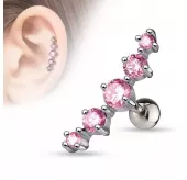 Серьга для пирсинга хеликса, хряща уха, штанга из стали PiercedFish JA10977 с фианитами