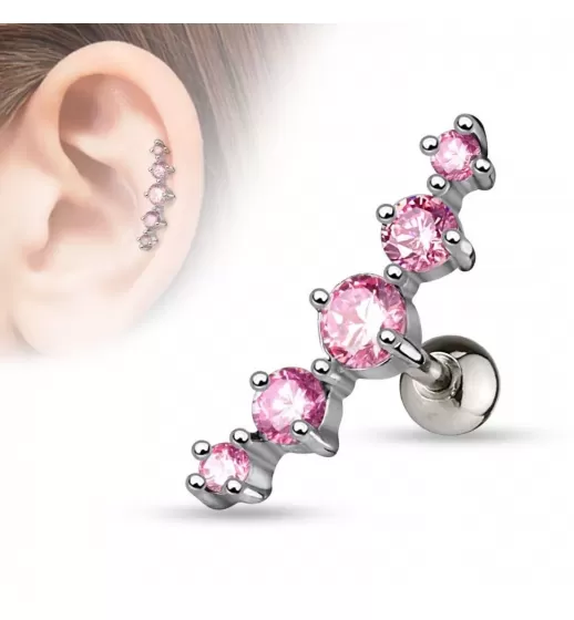 Серьга для пирсинга хеликса, хряща уха, штанга из стали PiercedFish JA10977 с фианитами