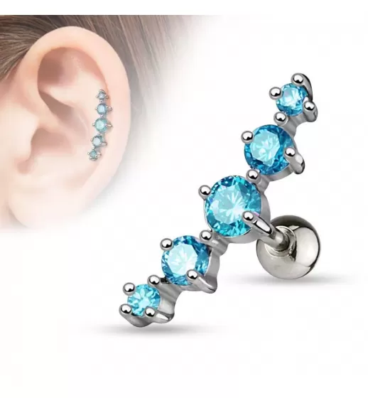 Серьга для пирсинга хеликса, хряща уха, штанга из стали PiercedFish JA10977 с фианитами