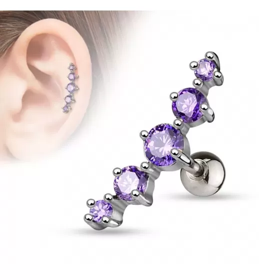 Серьга для пирсинга хеликса, хряща уха, штанга из стали PiercedFish JA10977 с фианитами