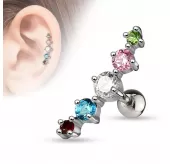 Серьга для пирсинга хеликса, хряща уха, штанга из стали PiercedFish JA10977 с фианитами