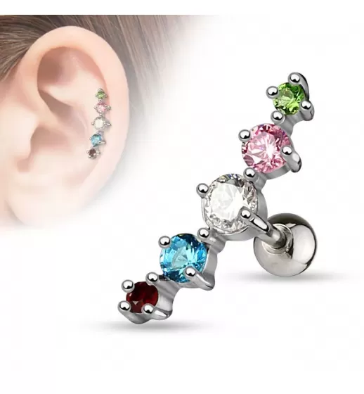Серьга для пирсинга хеликса, хряща уха, штанга из стали PiercedFish JA10977 с фианитами