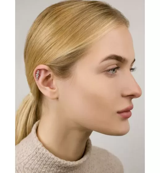 Серьга для пирсинга хеликса, хряща уха, штанга из стали PiercedFish JA10977 с фианитами