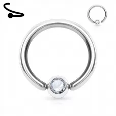 Пирсинг кольцо из стали с несъемным шариком и фианитом PiercedFish RSF03 серьга для септума, хряща уха, брови, носа, пупка, смайл