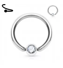 Пирсинг кольцо из стали с несъемным шариком и фианитом PiercedFish RSF03 серьга для септума, хряща уха, брови, носа, пупка, смайл