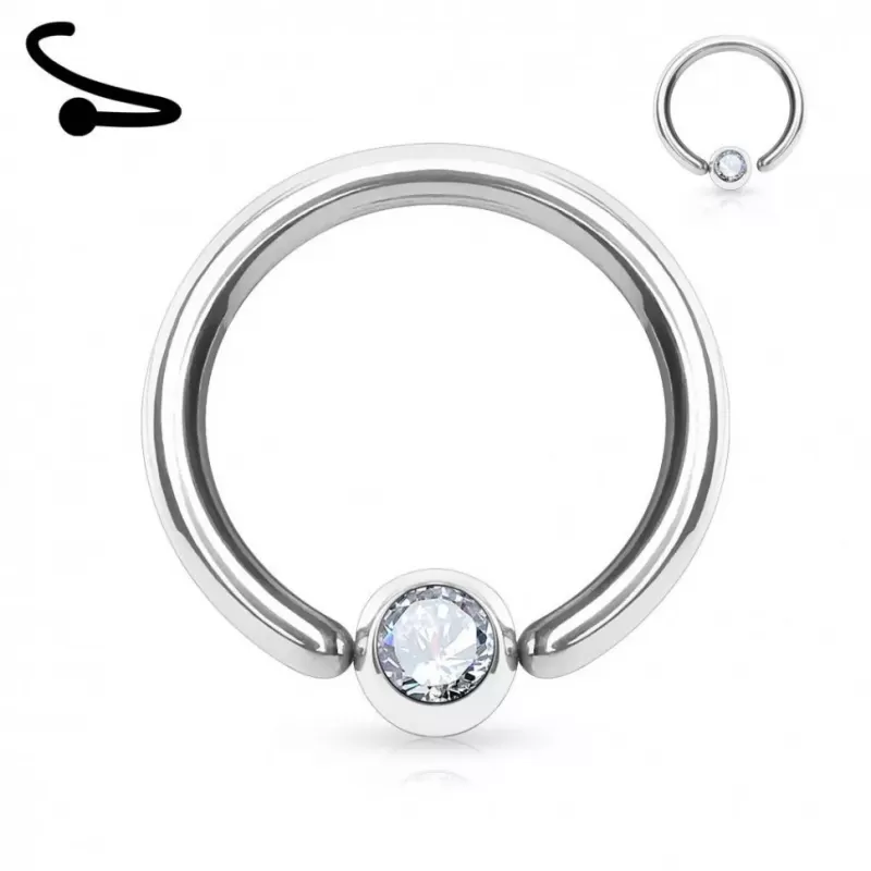 Пирсинг кольцо из стали с несъемным шариком и фианитом PiercedFish RSF03 серьга для септума, хряща уха, брови, носа, пупка, смайл