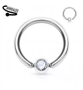 Пирсинг кольцо из стали с несъемным шариком и фианитом PiercedFish RSF03 серьга для септума, хряща уха, брови, носа, пупка, смайл