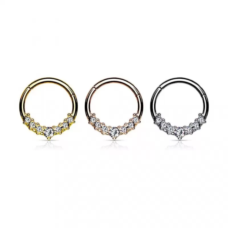 Кольцо кликер с фианитами PiercedFish --RH014 серьга для пирсинга септума носа, трагуса, хеликса уха, брови, губ, пупка