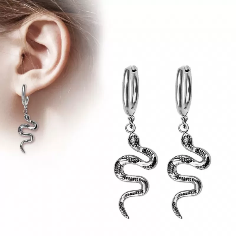 Длинные висячие серьги-кольца с подвесками "Змея" TATIC SE4237 из нержавеющей стали