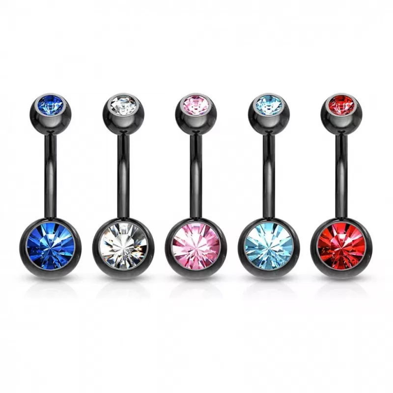 Стальная серьга банан для пирсинга пупка Piercedfish NT04-KR с фианитами