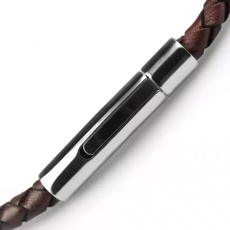 Мужской кожаный браслет плетеный Everiot Select LNS-5021 коричневый (4 мм)